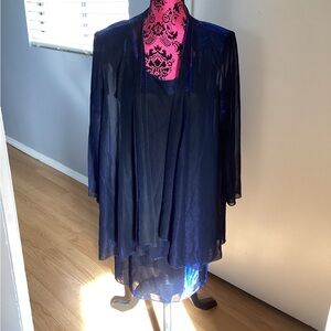Vintage 80s PATRA Blue Iridescent Sapphire Sheer Party Dress & Cape Size 10P